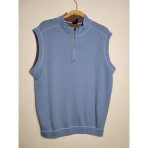 Horn Legend Sweater Vest Mens L Blue Brown ReversibleQuarter Zip 100% Cotton